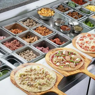 a variety of pizzas