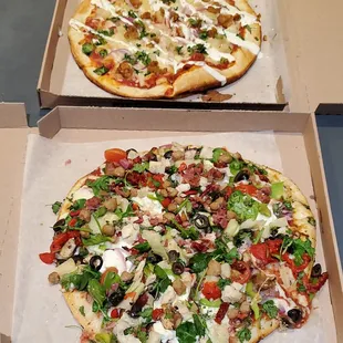two custom pizzas
