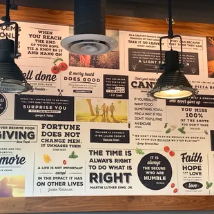 Sign inside restaurant