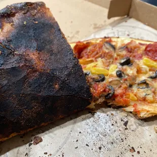 a burnt pizza