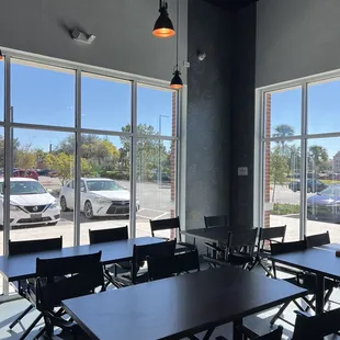 tables and chairs in a restaurant