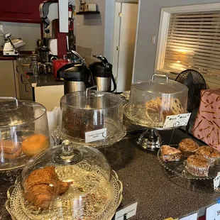 a variety of baked goods on display