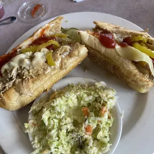 Chicken cheese steak and Cole slaw