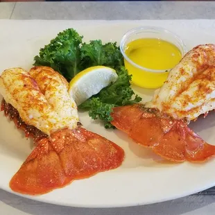 Twin lobster tails. Small, but I got 2 crab cakes, so that we could each have a crab cake and lobster tail.