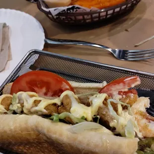 Shrimp Po boy and sweet potato fries