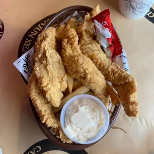 Fried catfish and Cajun fries basket