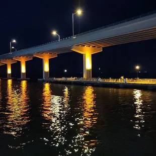 The causeway lit up at night
