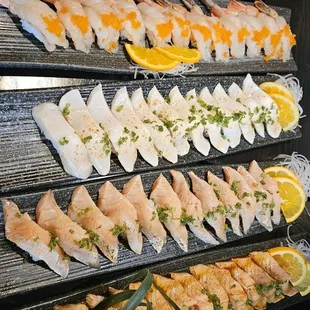 Nigiri! Top 3 favs Salmon Belly, Paprika Salmon, and Super White Tuna!