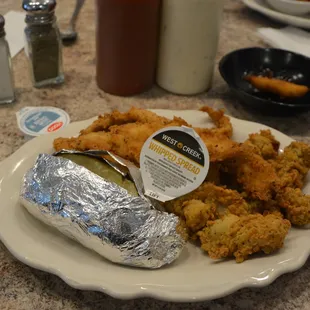 Salt and Pepper Catfish with Oysters and Baked Potato