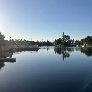 The restaurant is on a lake