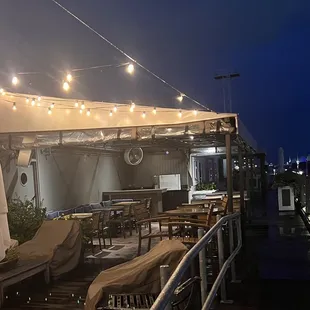 the deck of a restaurant at night