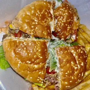 a sandwich and french fries