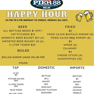 Happy hour menu