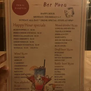 Happy Hour menu. Great prices and great music!
