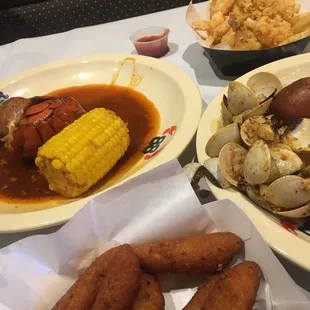 Did lobster tail, clams, corn, hushpuppies, fried shrimp