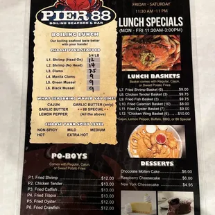 Menu, the prices change depending on the market