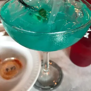 a blue cocktail