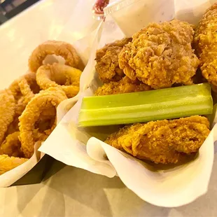 An order of Calamari and Lemon Pepper Wings off of the Happy Hour menu from 3pm-7pm. Not bad for only $3.50 each!!!