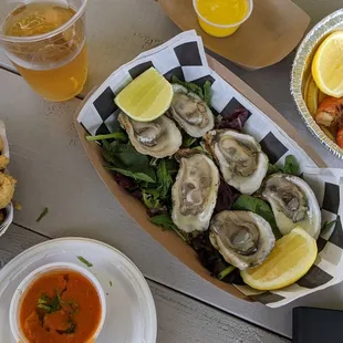 You Peel Shrimp, happy hour oysters, and calamari. Heaven!