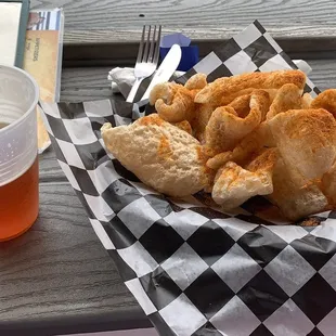 Crab pork rinds?! Stop it.  Wash it down with a tasty IPA.