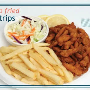 deep fried clam strips and fries