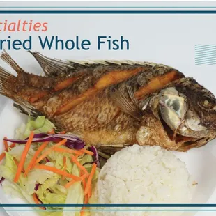 a plate of deep fried whole fish