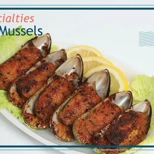 a plate of baked mussels