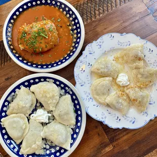 sauerkraut &amp; mushroom pierogis, brisket pierogis, golabki stuffed cabbage