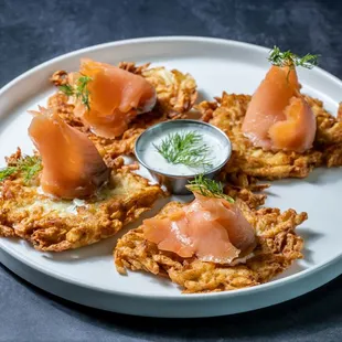 Potato pancakes with smoked salmon