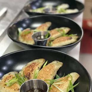 Pan fried Shrimp and pork pierogies