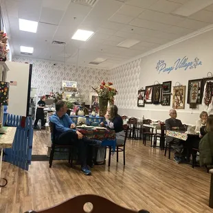 Seven tables for dining in.