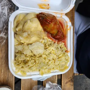 Hot Noodle Haluski Hot Stuffed Cabbage Hot Meat Pierogies (Ground Chuck) Hot Potato and Cheese Pierogies
