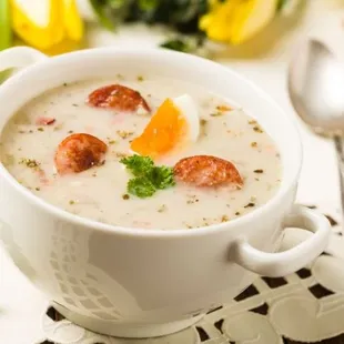 a bowl of soup and a spoon