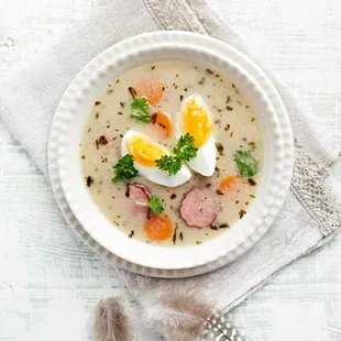 a bowl of soup on a napkin
