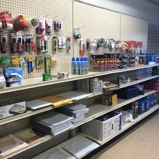 shelves with supplies on them