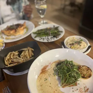 Salmon, truffle fries, mashed potatoes &amp; asparagus