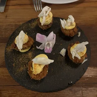 Deep Fried Seafood Devil Eggs