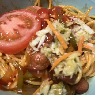 Haitian spaghetti (homemade) with Pierre ToGo pikliz!