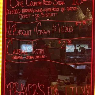 the menu for the restaurant