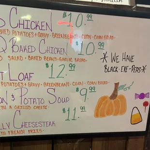 the menu for the restaurant