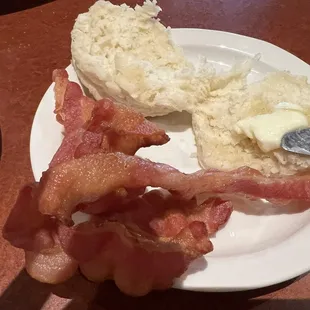 Biscuit and bacon to go with the 2 egg combo