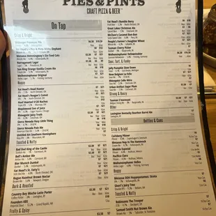 Beer menu