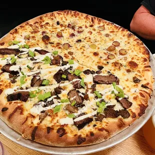 Lg. Steak &amp; Mushroom Pie half Lg. Grape &amp; Gorgonzola Pie. The best combo there is.