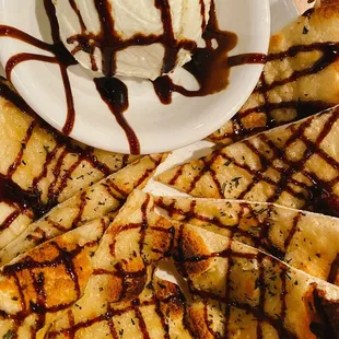 Amazing appetizer -- balsamic flatbread with goat cheese