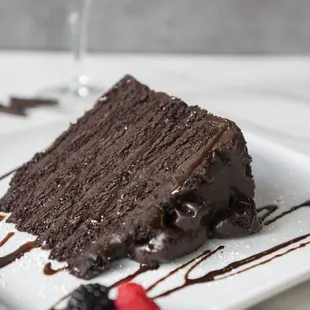 a slice of chocolate cake on a plate