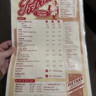 Pizza menu