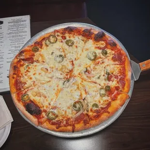 Pepperoni, Jalapeño, Onion, Pineapple Pizza