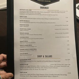 Front of menu