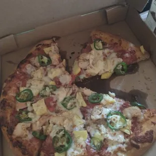 He didn't tell me all what he got on this pizza, but my son is very happy with the leftovers!