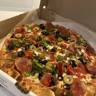 A pizza with everything